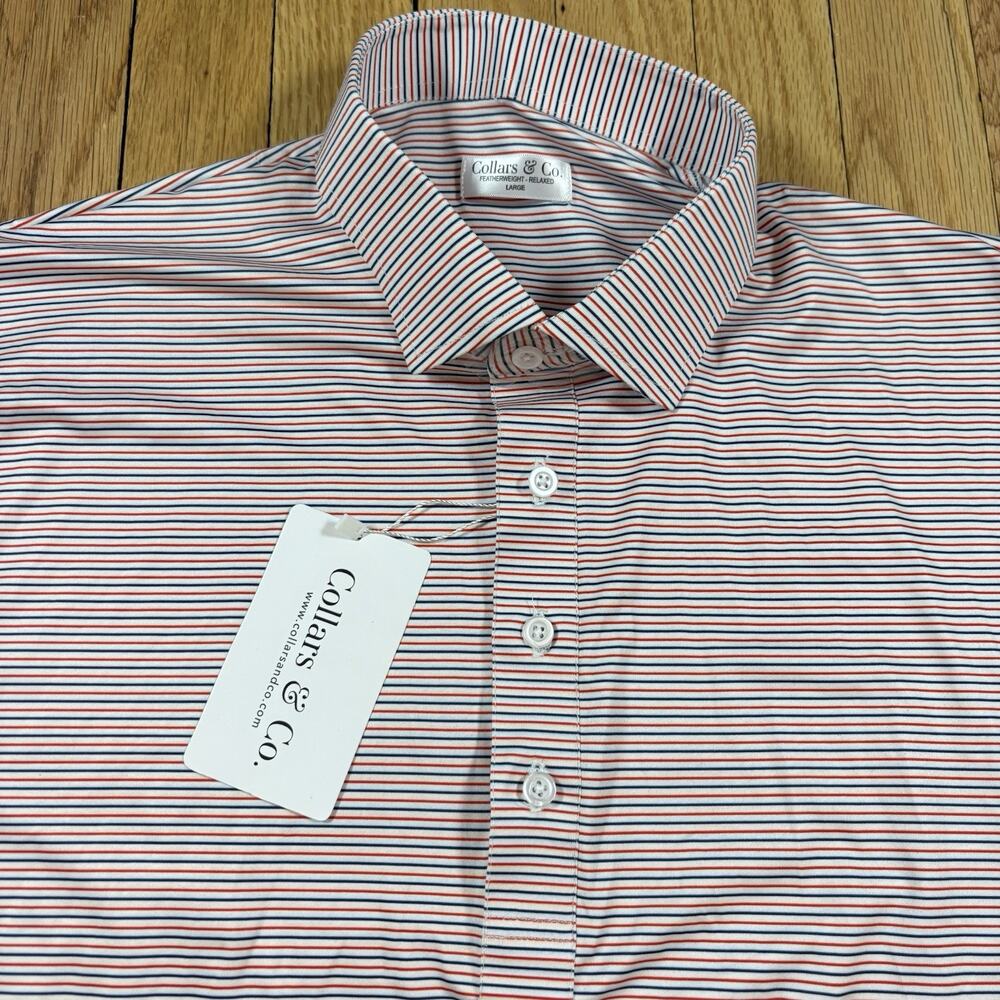 NWT Collars and Co Men’s L Featherweight Relaxed Dress Collar Polo Shirt Stripe